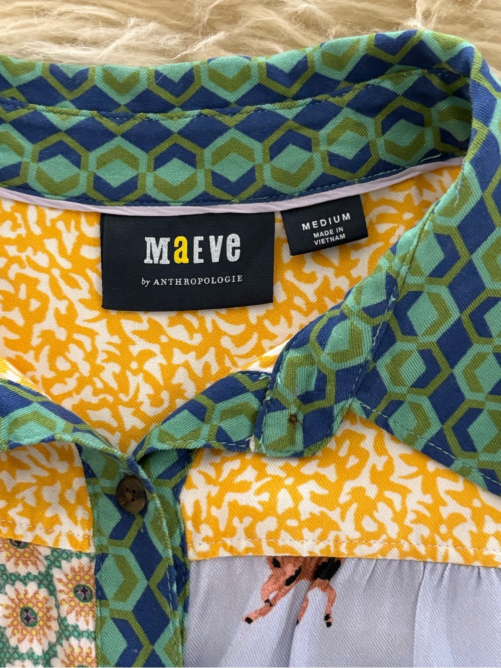 Maeve Anthropology Paz Button-Down Shirt with Mixed Print Patchwork Design - Picture 6 of 8